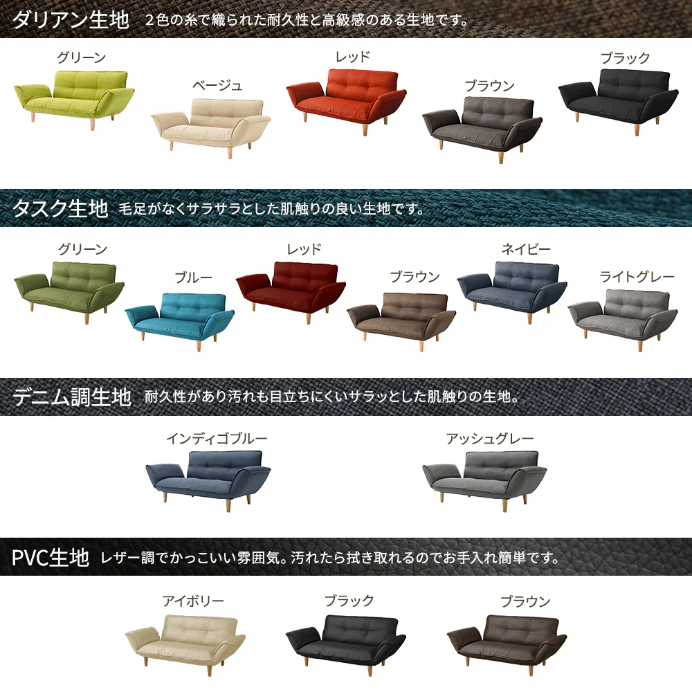 日本製 リクライニングソファ『Coroli コロリ』 2人掛け単品 タスク生地 ネイビー - Image 5