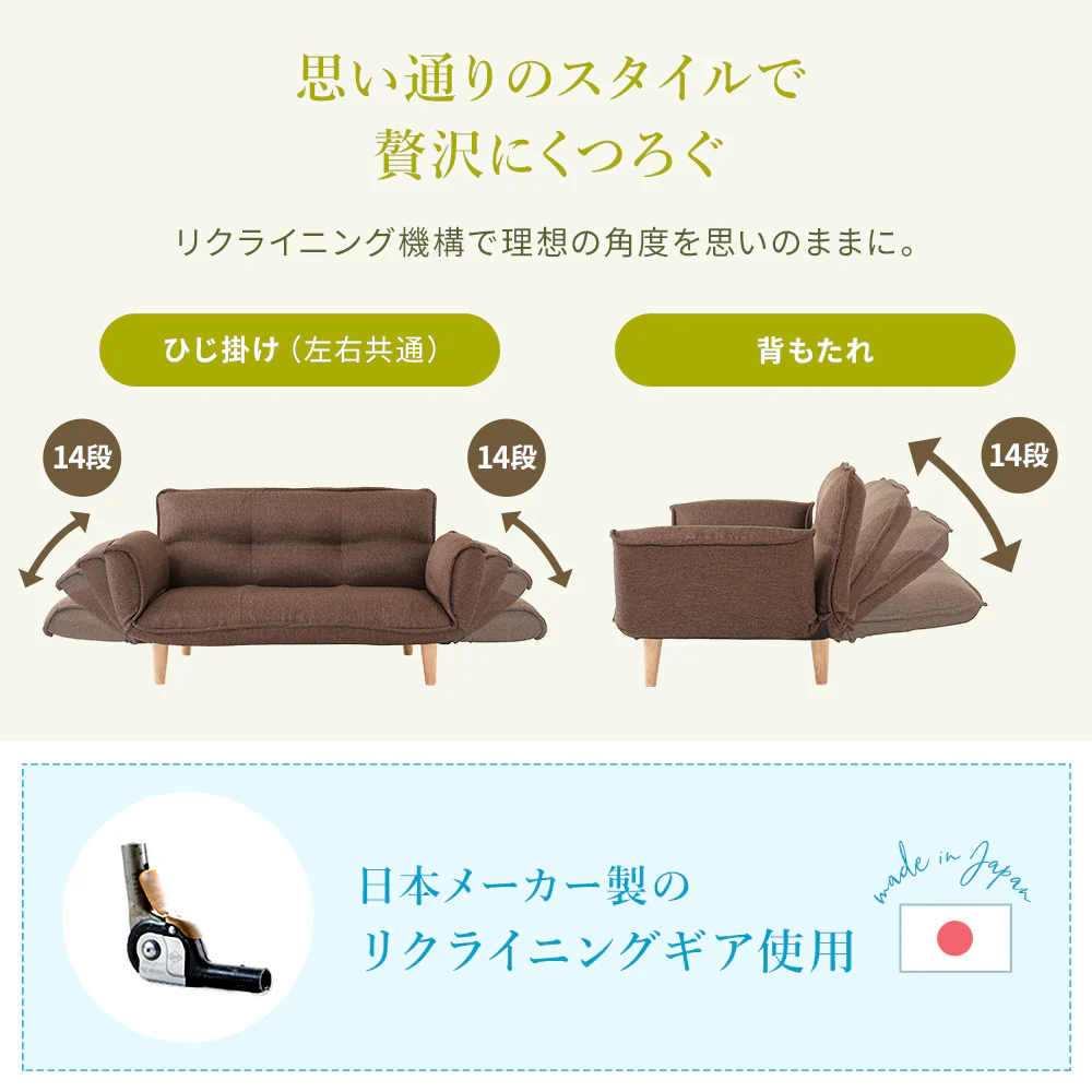 日本製 リクライニングソファ『Coroli コロリ』 2人掛け単品 タスク生地 ネイビー - Image 9