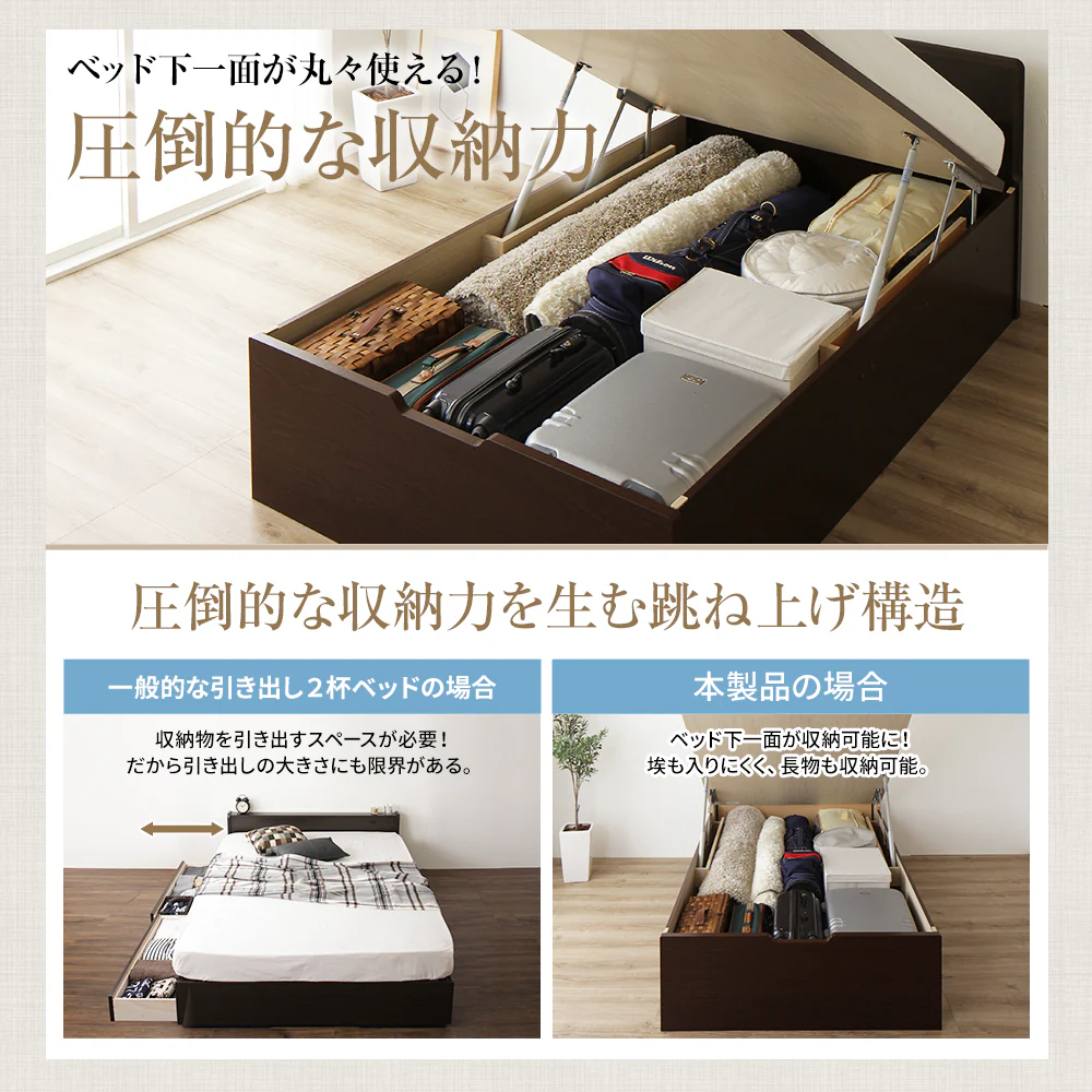 【お客様組み立て】日本製 ガス圧跳ね上げベッド（フラットヘッド・横開き）通常丈：ダークブラウン - Image 3