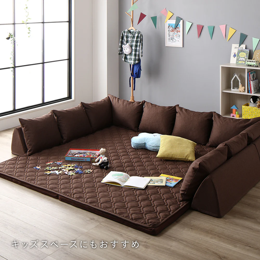 洗えるラグパット付き フロアソファ L型タイプ グレー系 - Image 15