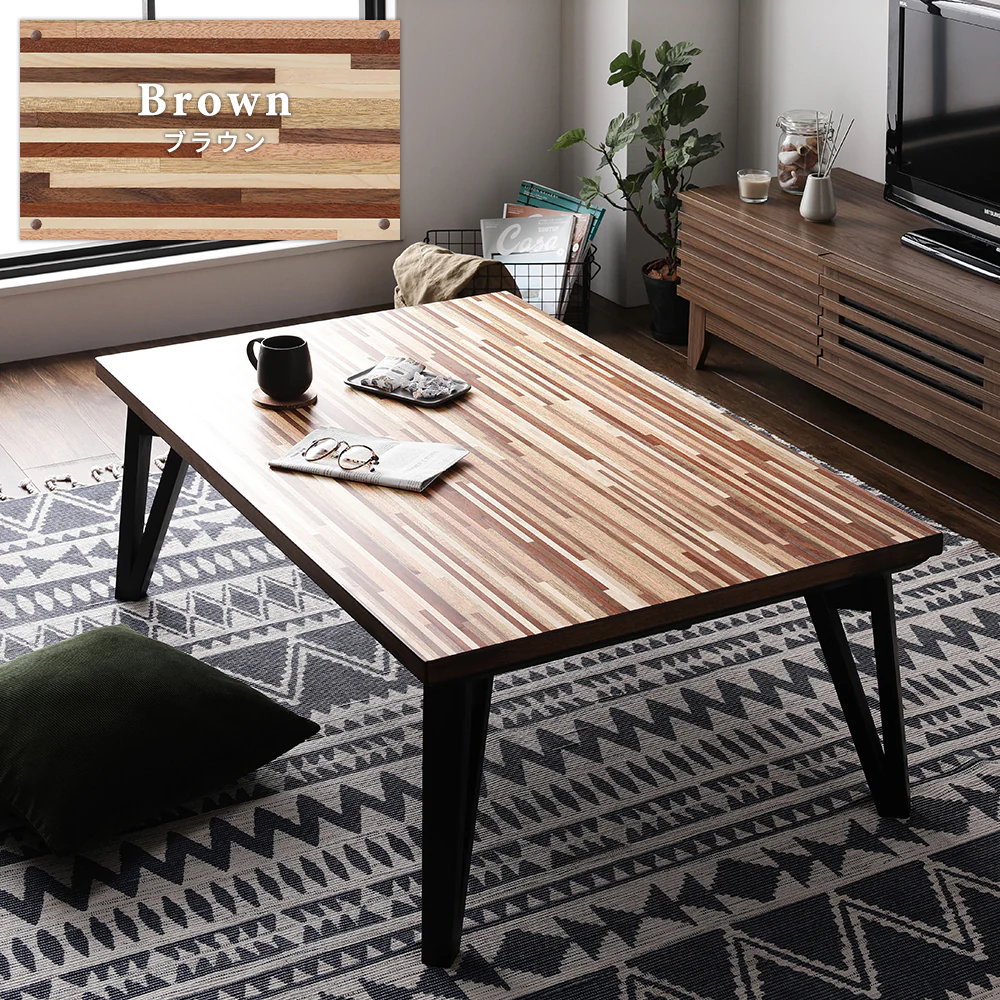 モザイク柄こたつテーブル 単品 105×75cm ウォルナット - Image 4