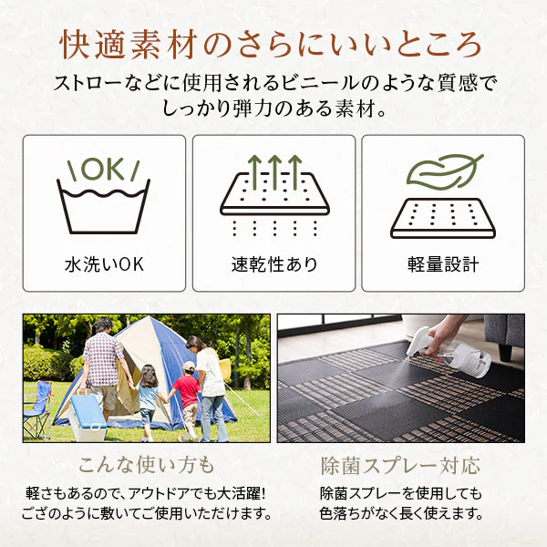 洗える い草調 ラグマット 日本製 江戸間1畳(約87×174cm) ブラウン - Image 11