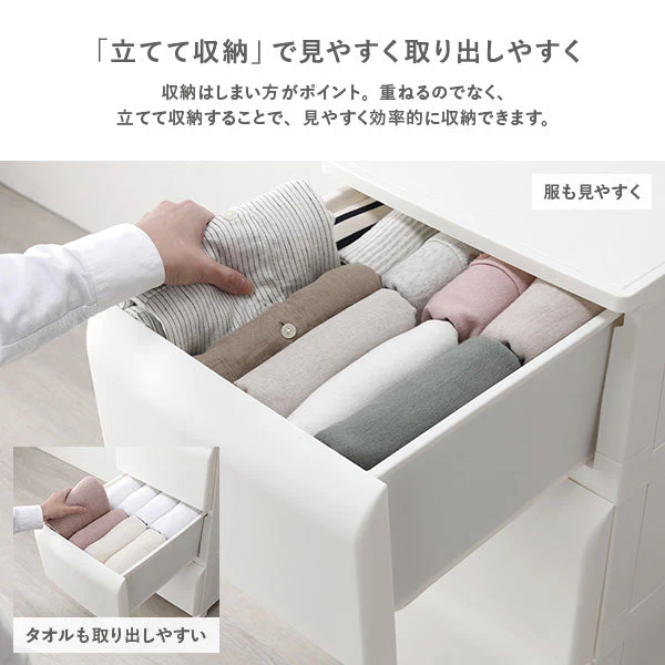 ホコリが入りにくいチェスト プラスチック製 日本製 ワイド・3段 アイボリー - Image 13