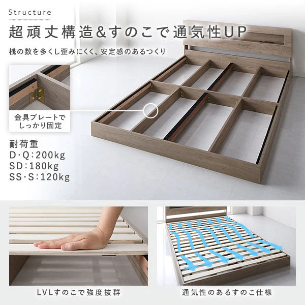 ホテルスタイル ローベッド LED照明＆棚付き『CONCASA コンカーサ』グレージュ - Image 13