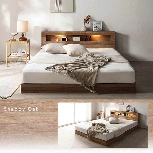 ホテルスタイル ローベッド LED照明＆棚付き『CONCASA コンカーサ』グレージュ - Image 9