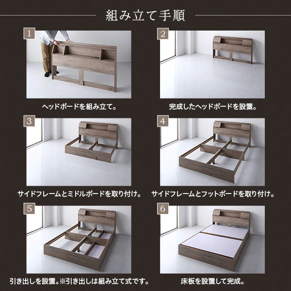 LED照明＆多機能ヘッドボード・引き出し収納付き『Rebertio リバーティオ』 グレージュ - Image 18