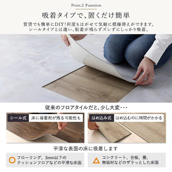ストーン調フロアタイル 接着不要［約30.5×30.5×0.3cm］ 1畳 アッシュグレー - Image 9