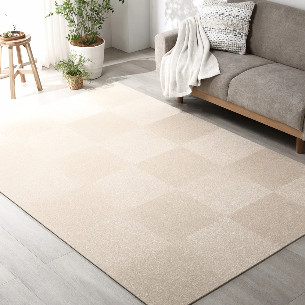 日本製 置くだけでズレない 洗える北欧調タイルカーペット ラグ用セット 約160×160cm(16枚セット) オフホワイト×ペールブルー - Image 36