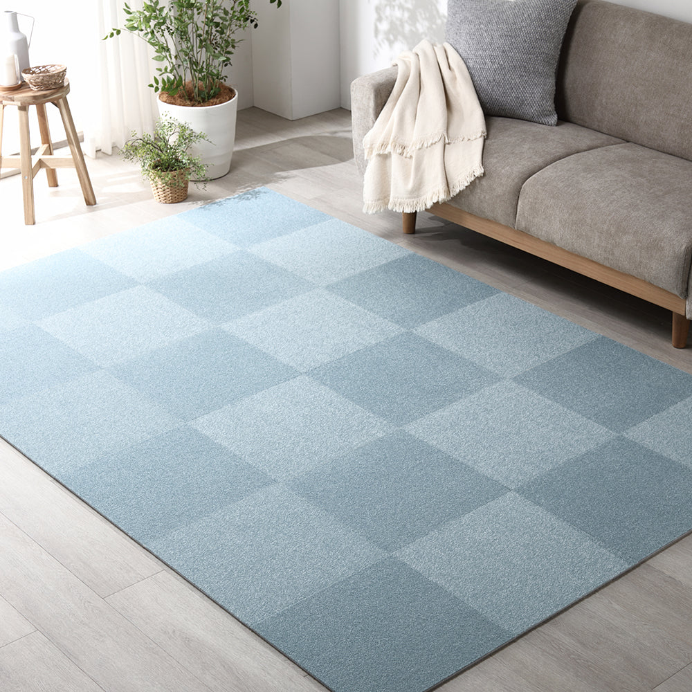 日本製 置くだけでズレない 洗える北欧調タイルカーペット ラグ用セット 約160×160cm(16枚セット) オフホワイト×ペールブルー - Image 40