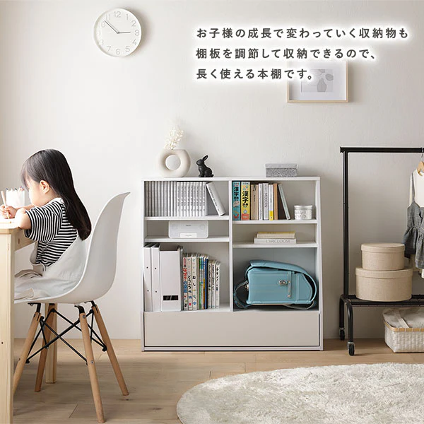 【幅60×高さ85cm】引き出し付き本棚 薄型ブックシェルフ ロータイプ ホワイト - Image 12