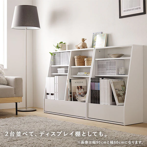 【幅60×高さ85cm】引き出し付き本棚 薄型ブックシェルフ ロータイプ ホワイト - Image 14